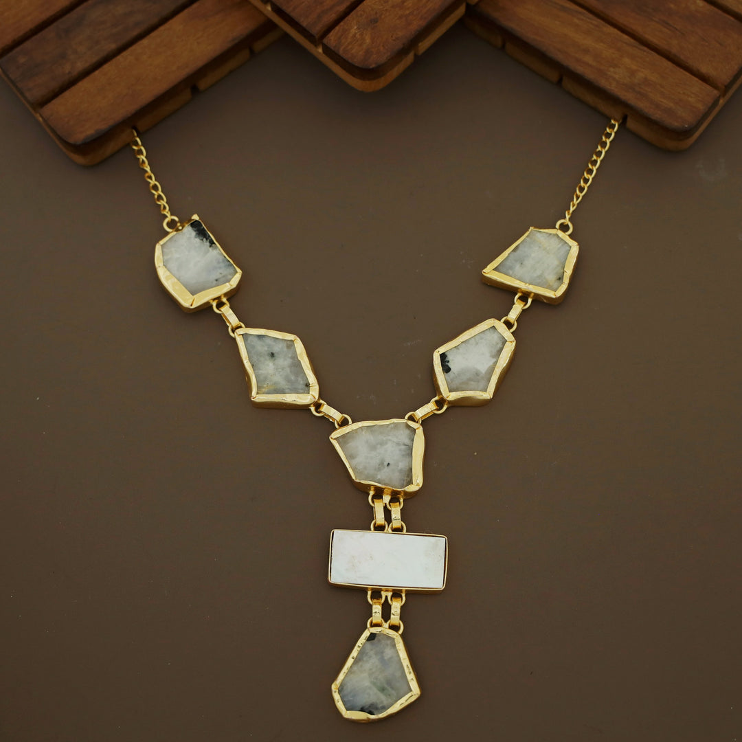 Charlize Raw Stone Rectangle MOP Long Neckpiece