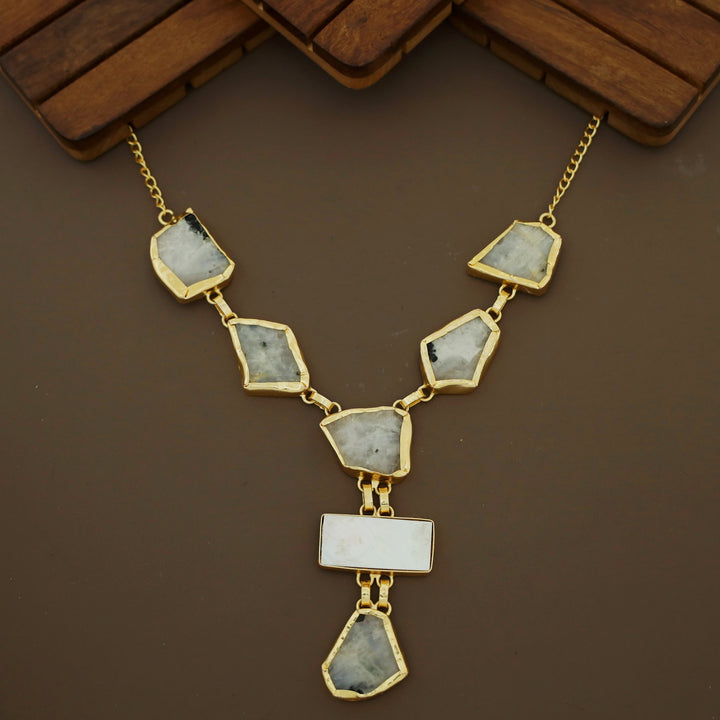Charlize Raw Stone Rectangle MOP Long Neckpiece