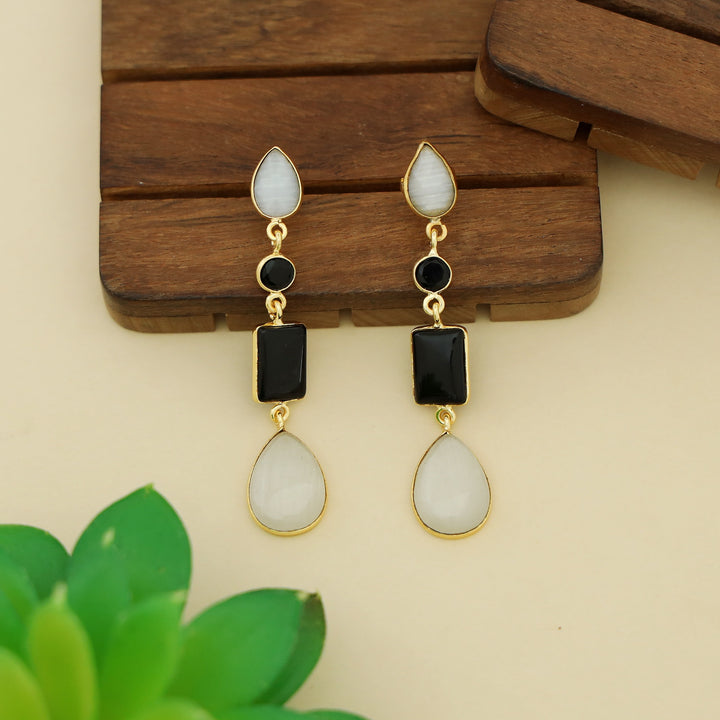 Holly Drop Circle Rectangle Tetra Glossy Stone Earring