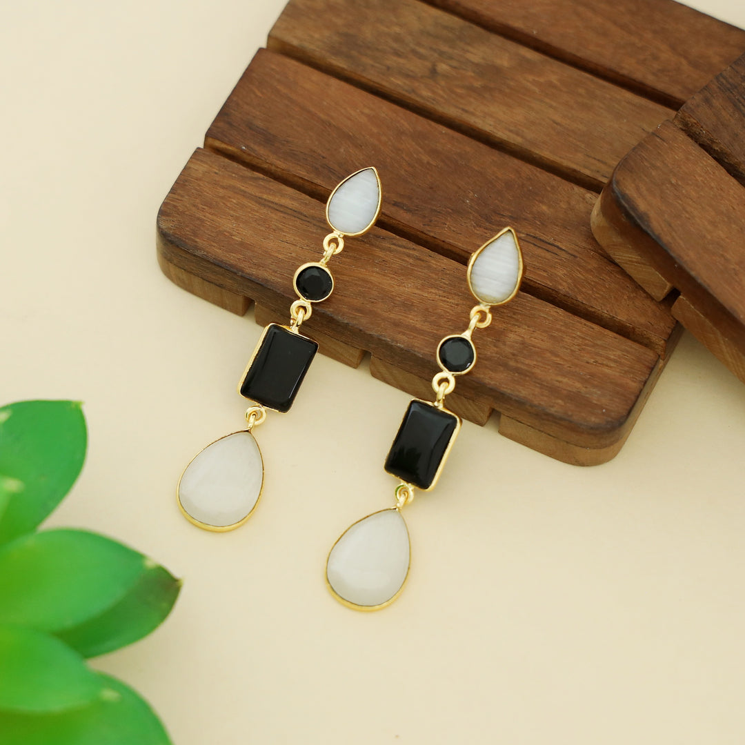 Holly Drop Circle Rectangle Tetra Glossy Stone Earring