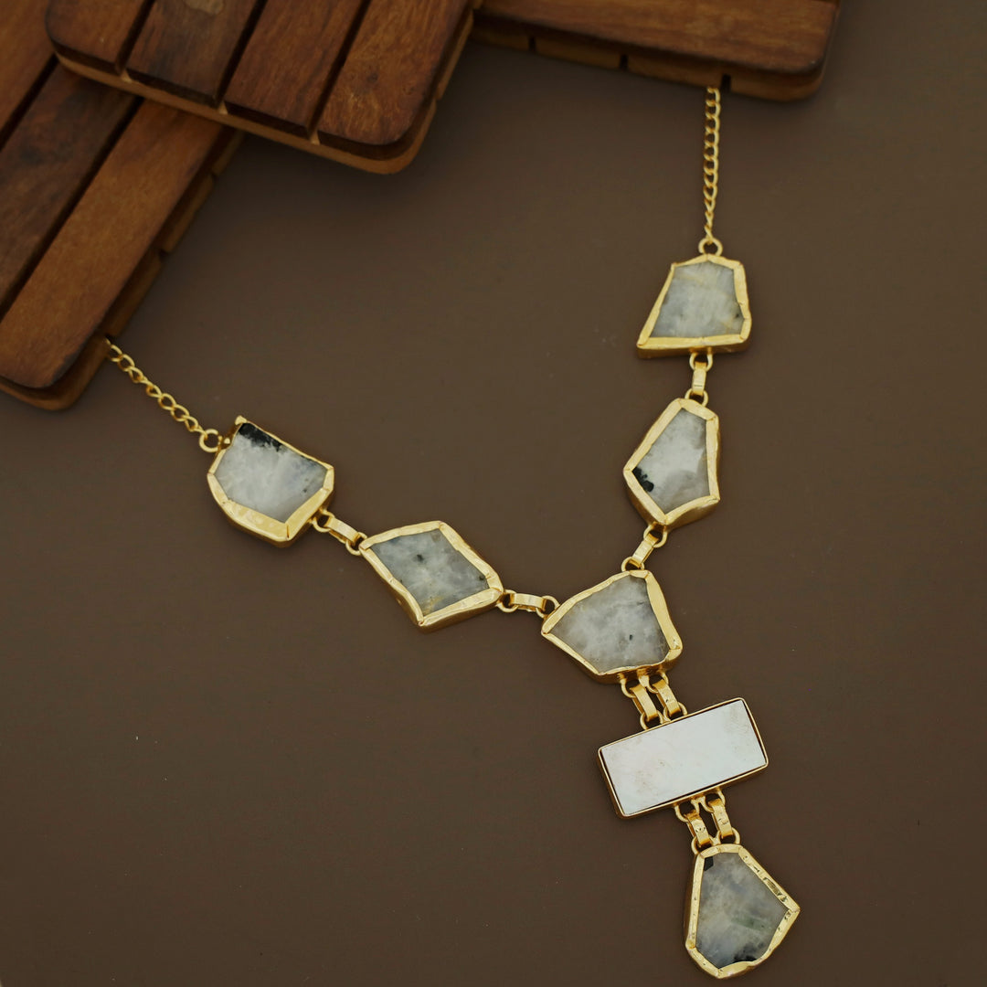 Charlize Raw Stone Rectangle MOP Long Neckpiece