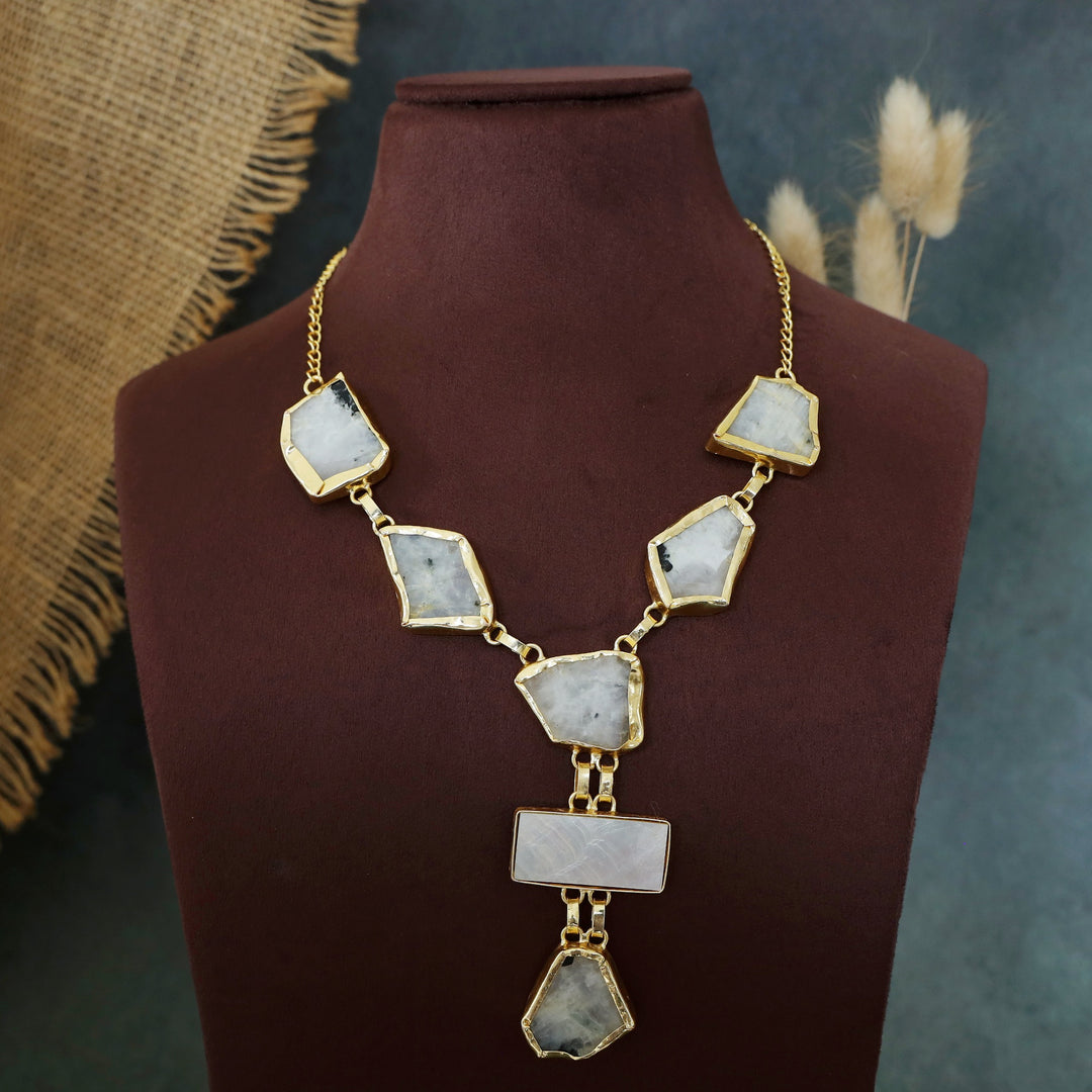 Charlize Raw Stone Rectangle MOP Long Neckpiece