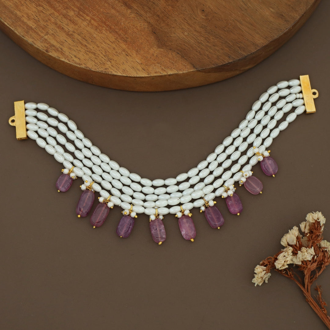 5 Layer Rice Pearl Beaded Choker