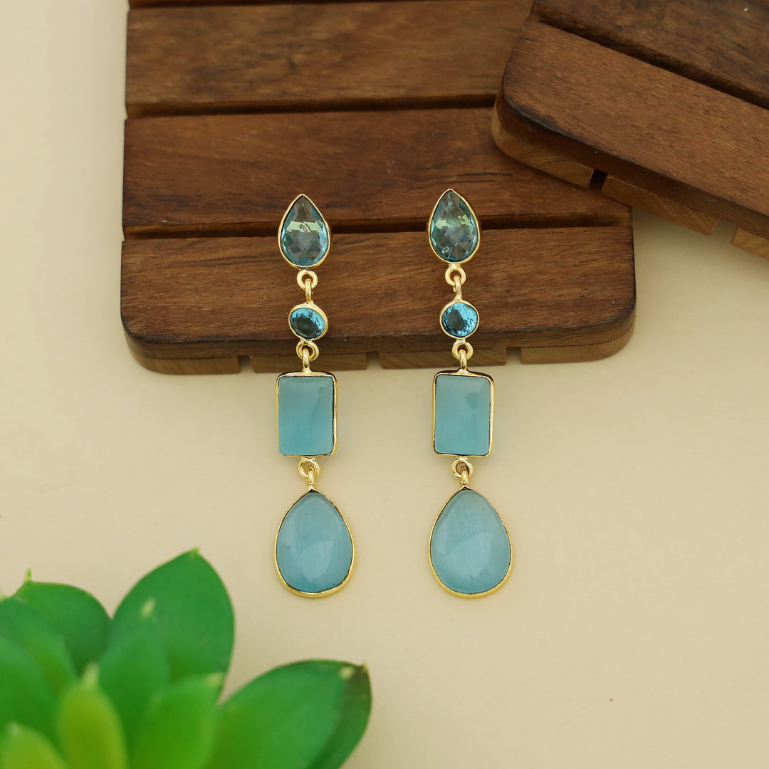 Holly Drop Circle Rectangle Tetra Glossy Stone Earring