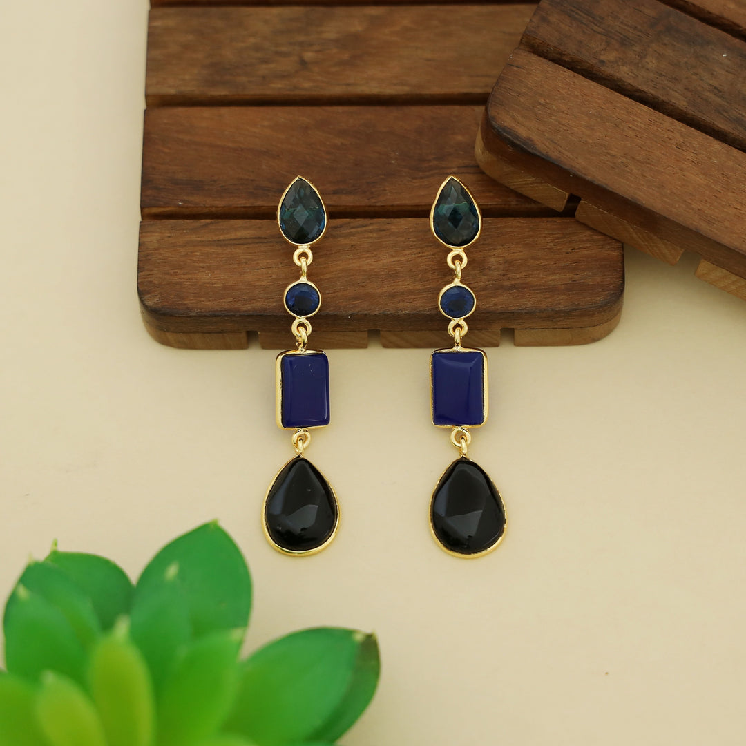 Holly Drop Circle Rectangle Tetra Glossy Stone Earring