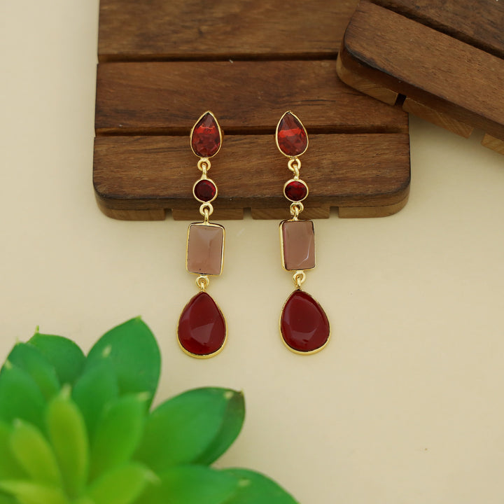 Holly Drop Circle Rectangle Tetra Glossy Stone Earring