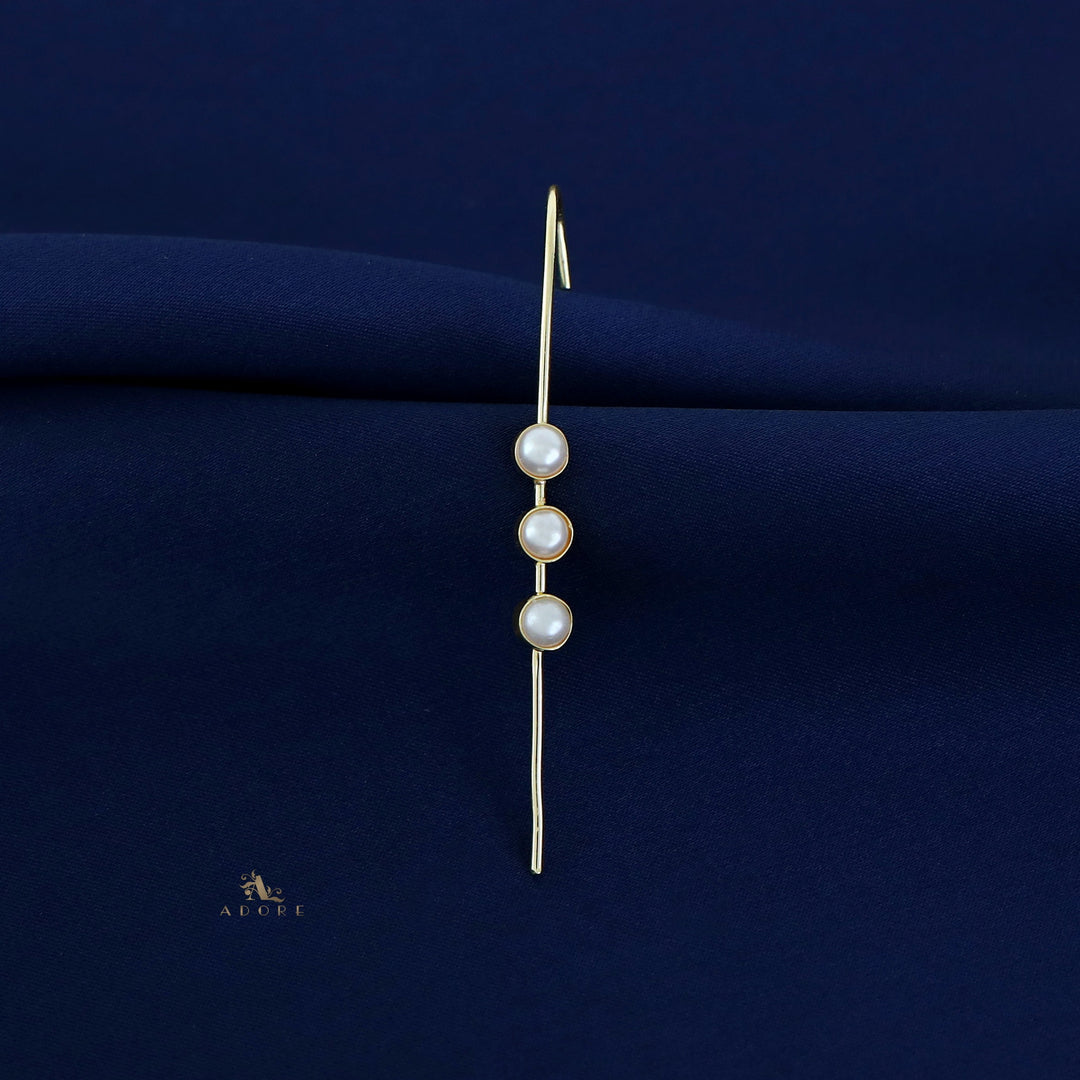 Golden Tri Pearl Ear-Cuff (Single Piece)