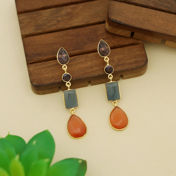 Holly Drop Circle Rectangle Tetra Glossy Stone Earring