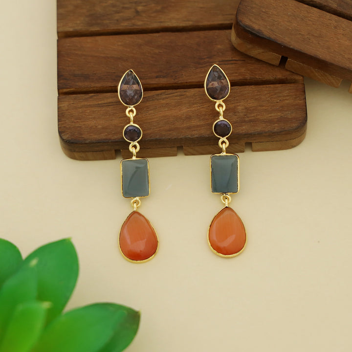 Holly Drop Circle Rectangle Tetra Glossy Stone Earring