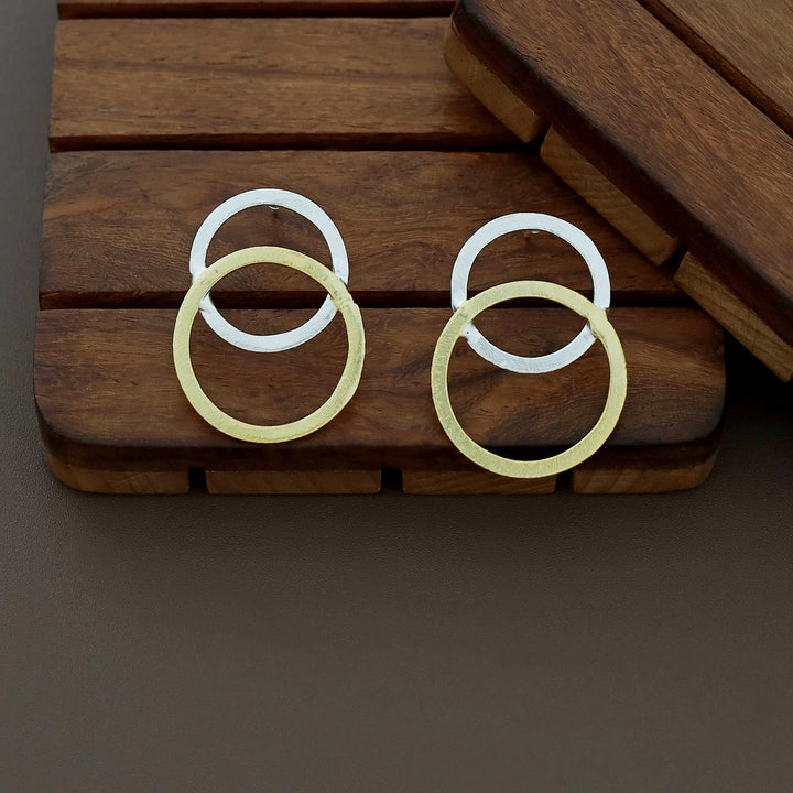 Round Silver & Gold Earring