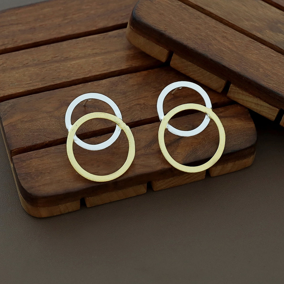Round Silver & Gold Earring