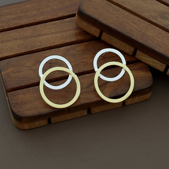 Round Silver & Gold Earring