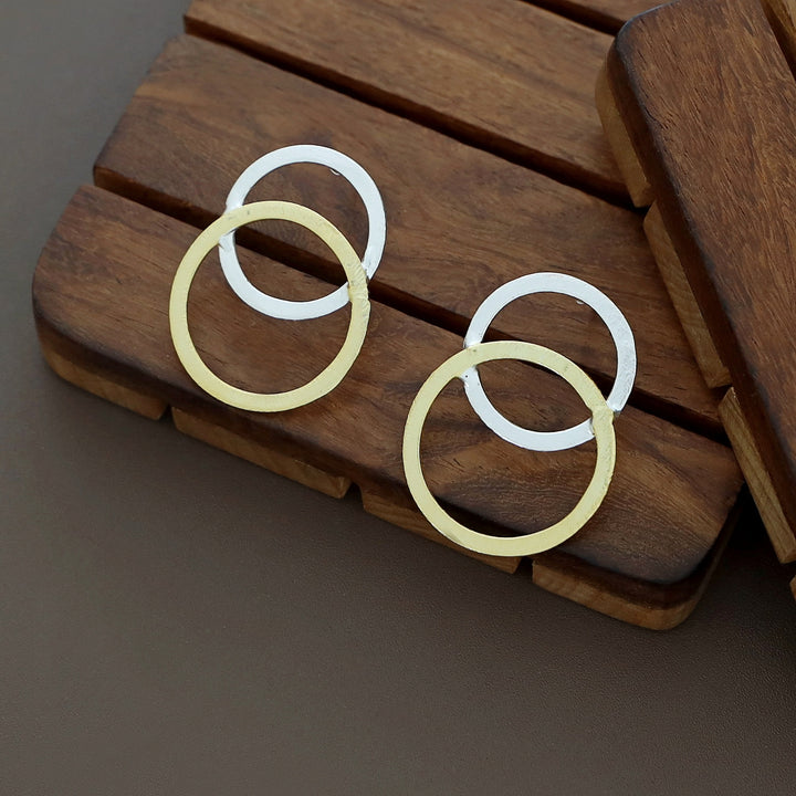 Round Silver & Gold Earring