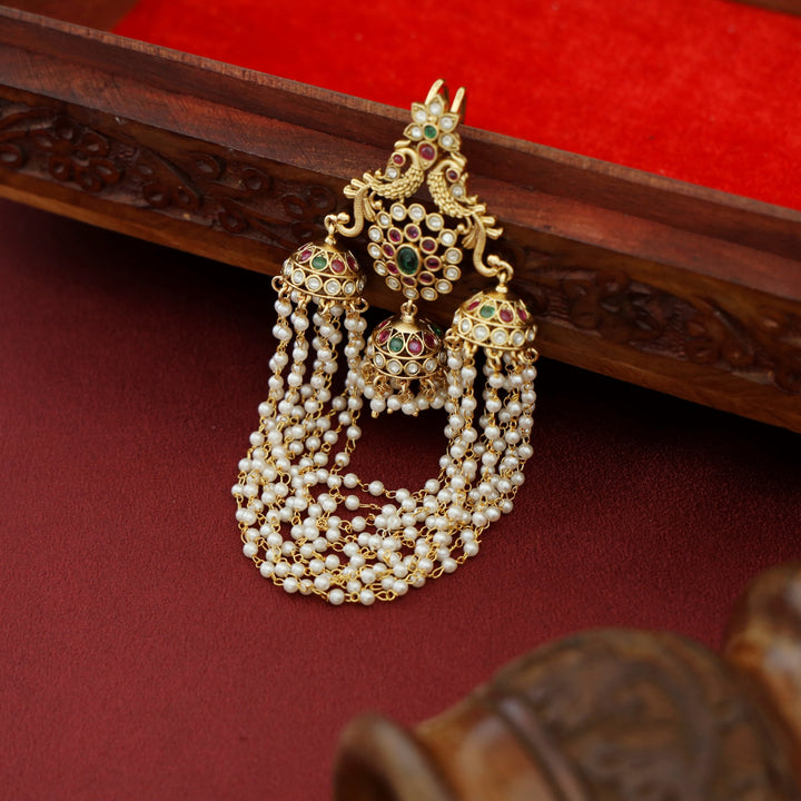 Madhvika Myura Layered Pearl Hair Brooch