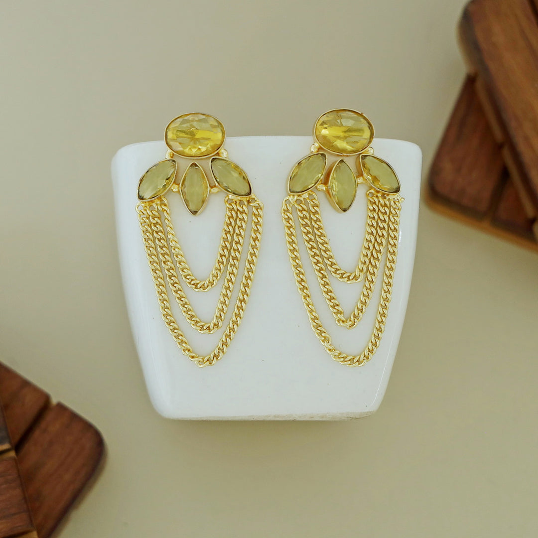 Glossy Oval Tri Leaf Chain Earring