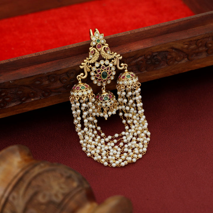 Madhvika Myura Layered Pearl Hair Brooch