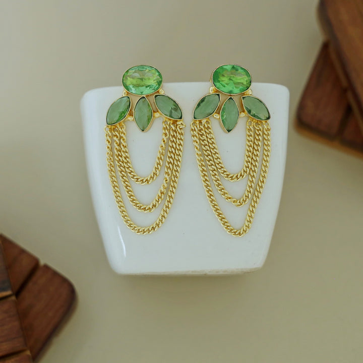 Glossy Oval Tri Leaf Chain Earring