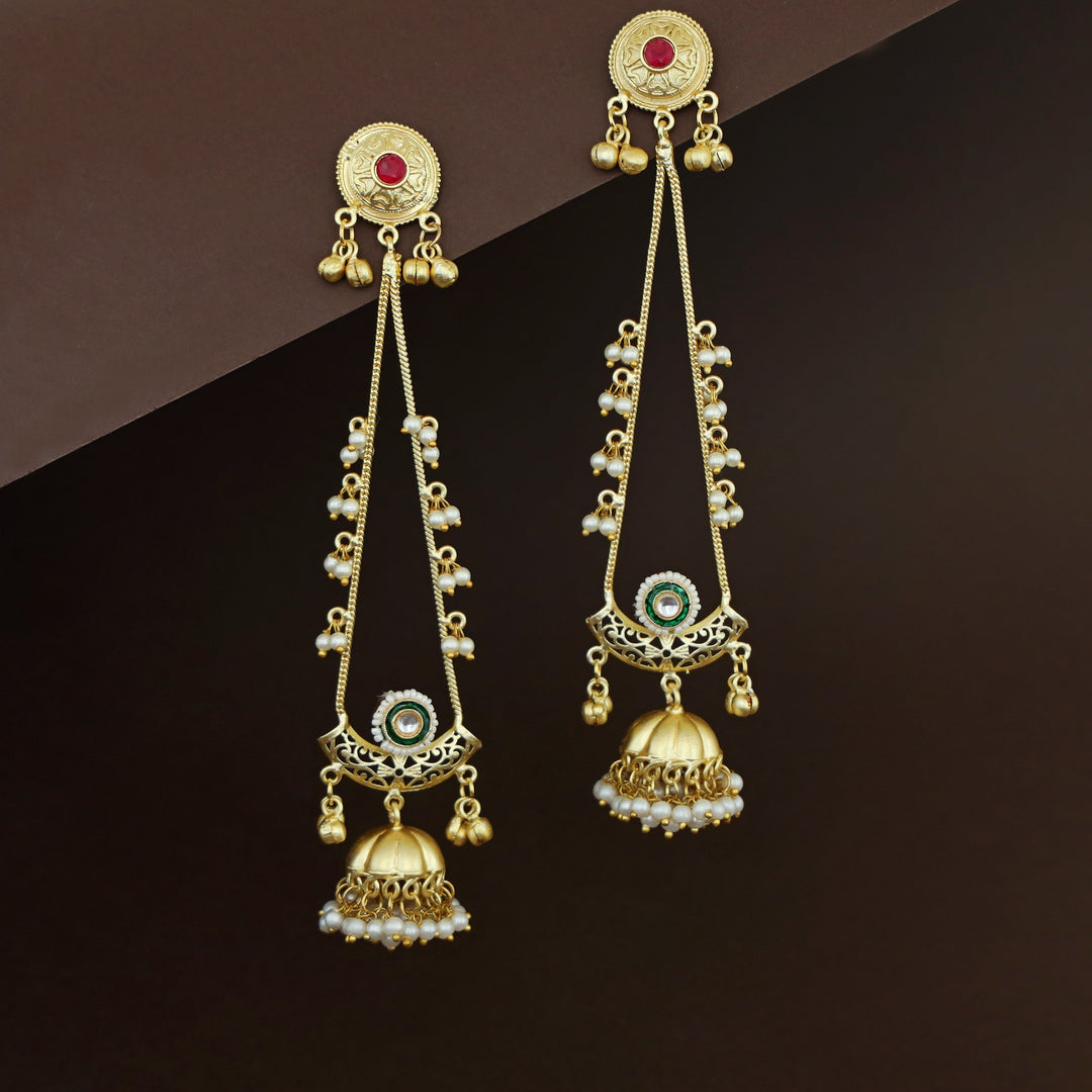 Baisakhi Ghunguroo Pearl Kashmiri Hanging Jhumka