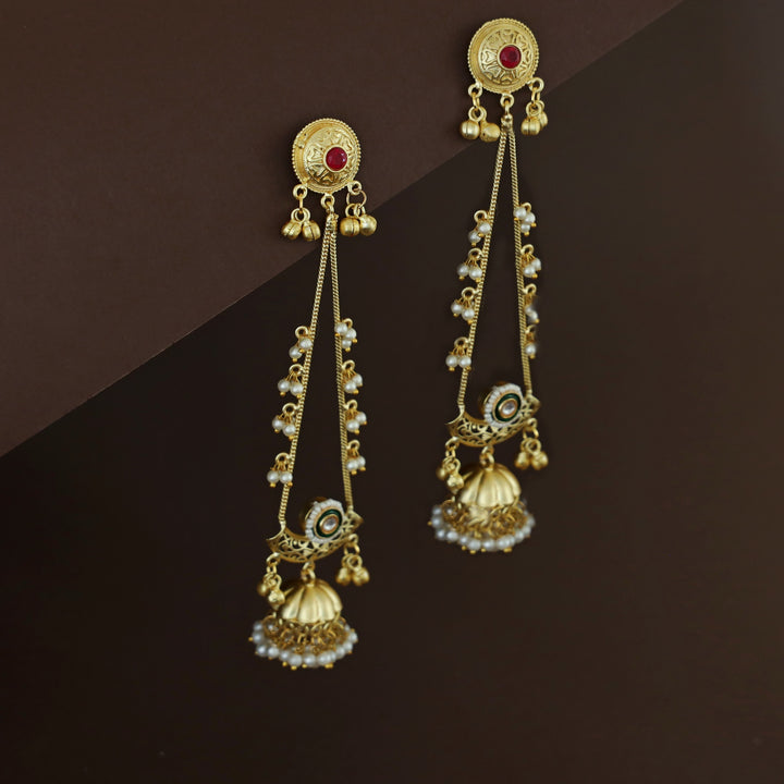 Baisakhi Ghunguroo Pearl Kashmiri Hanging Jhumka