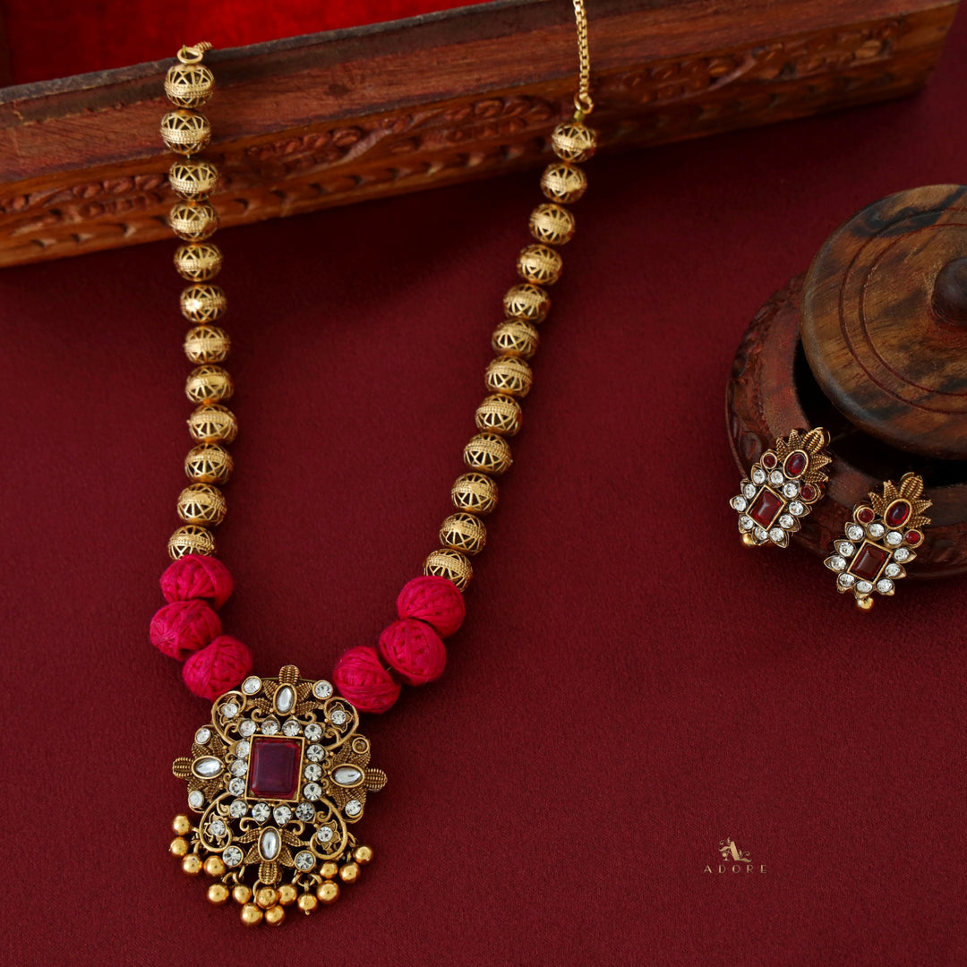 Ayusha Golden Thread Ball Neckpiece With Earring