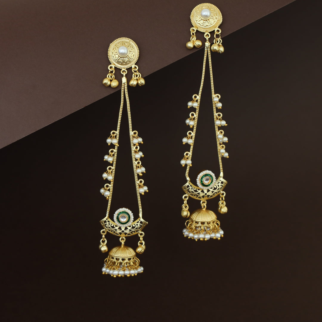Baisakhi Ghunguroo Pearl Kashmiri Hanging Jhumka