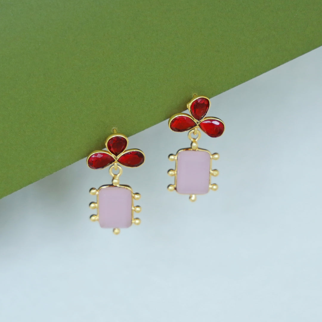 Tavisha Half Flower Golden Ball Rectangle Glossy Earring