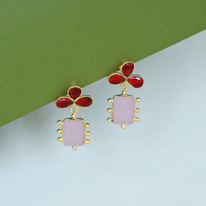 Tavisha Half Flower Golden Ball Rectangle Glossy Earring