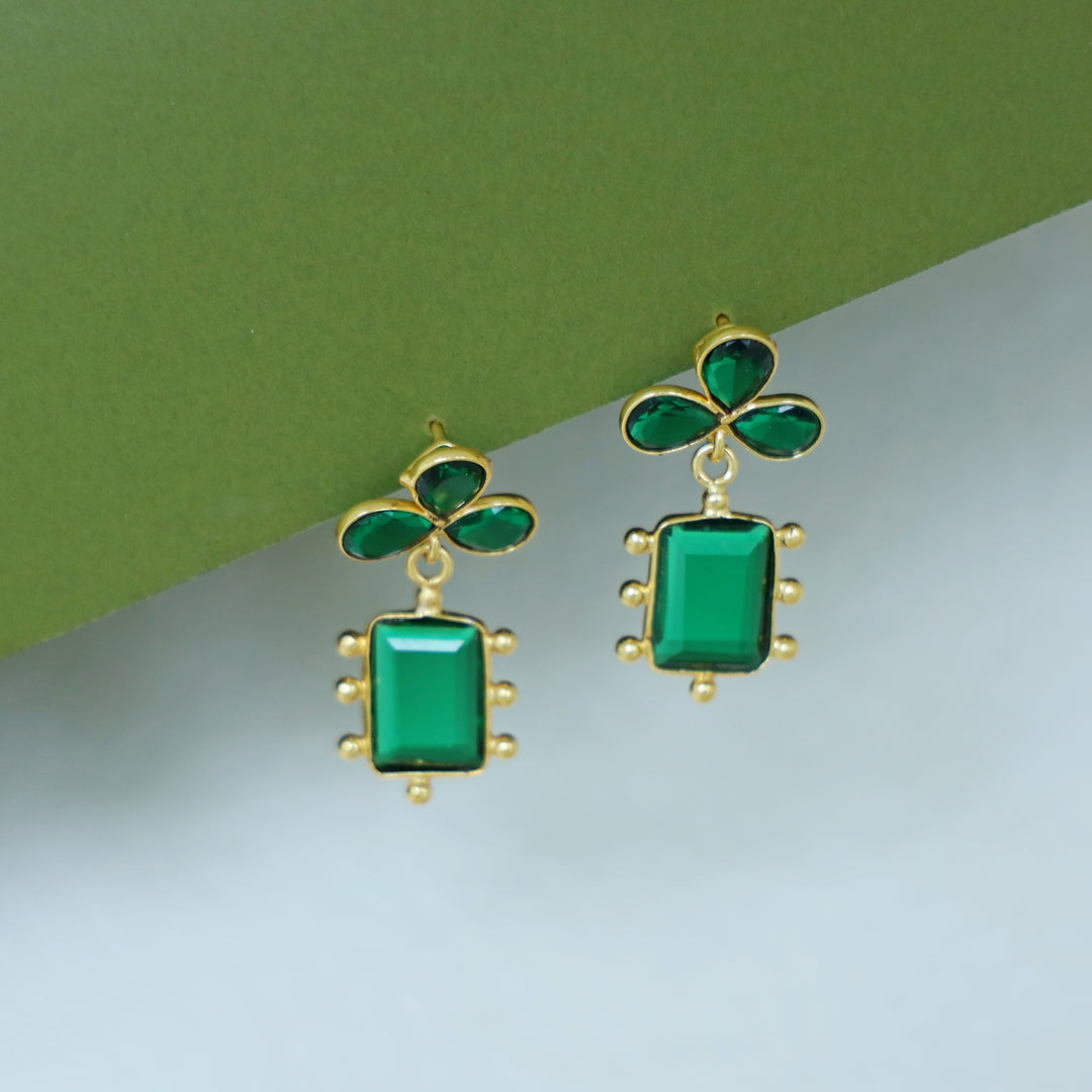 Tavisha Half Flower Golden Ball Rectangle Glossy Earring