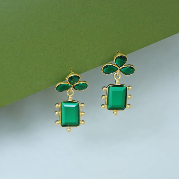 Tavisha Half Flower Golden Ball Rectangle Glossy Earring