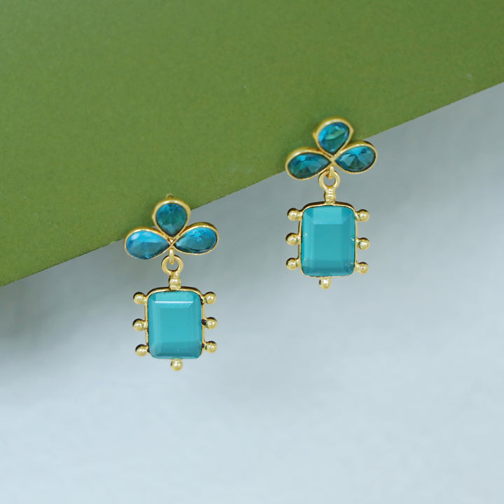 Tavisha Half Flower Golden Ball Rectangle Glossy Earring