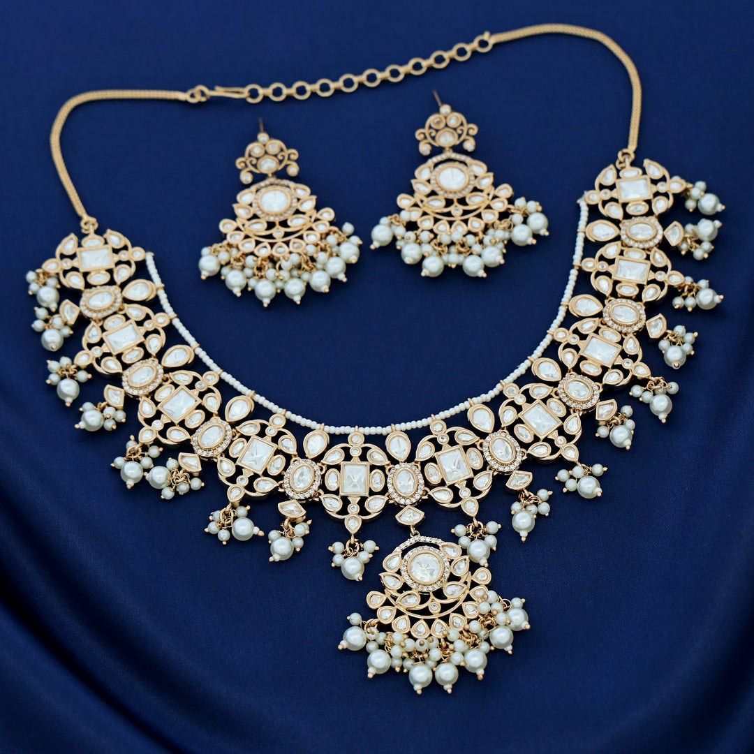 Premium Bhavanya Kundan Stone Pearl Neckpiece With Earring