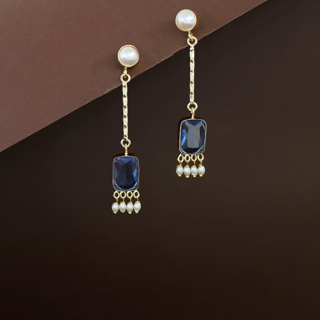 Mira Pendulum Pearl Rectangle Glossy Stone Earring