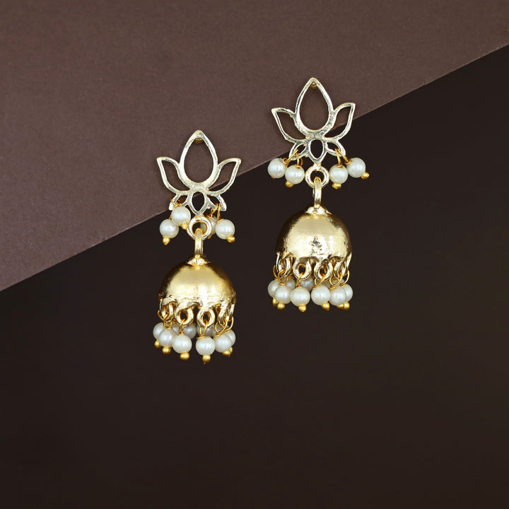 Golden Lotus Pearl Jhumka