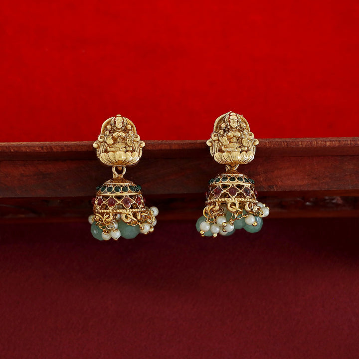 Aaradhya Lekshmi Mango Kemp Stone Pearl Bead Neckpiece With Earring