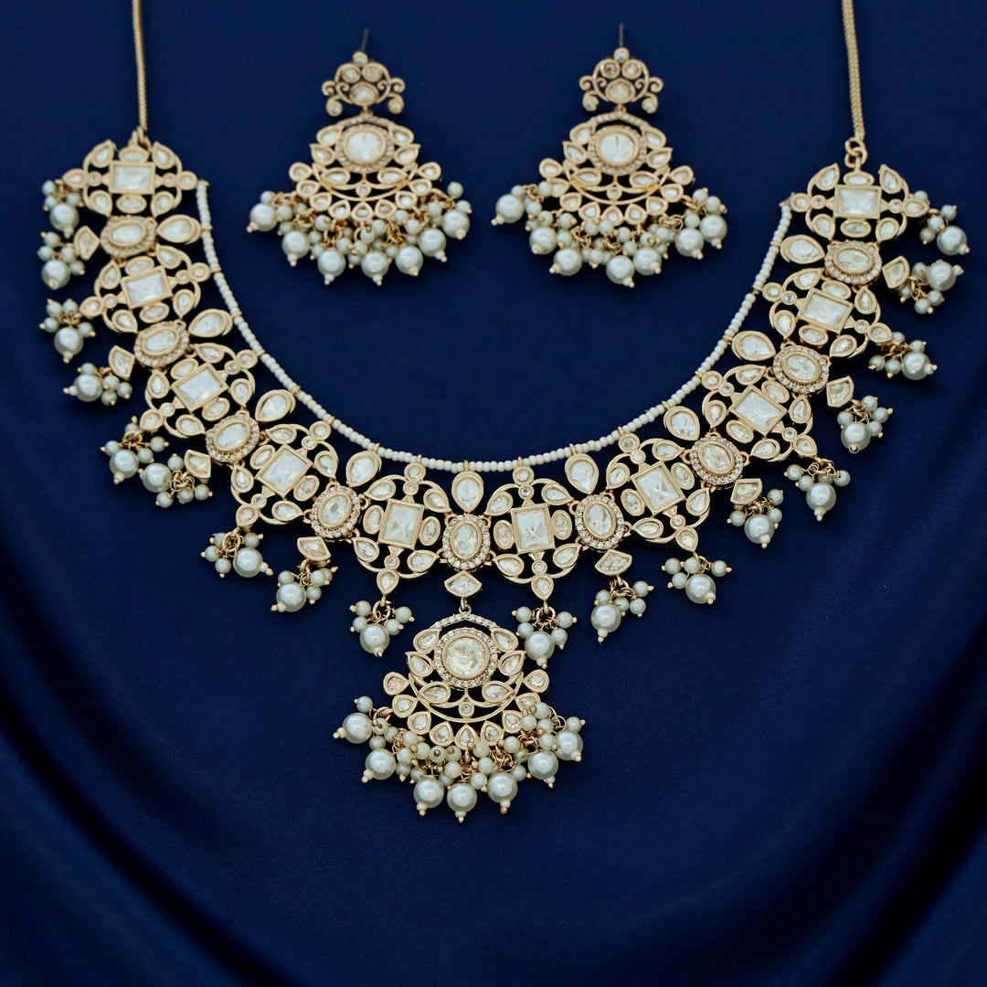 Premium Bhavanya Kundan Stone Pearl Neckpiece With Earring