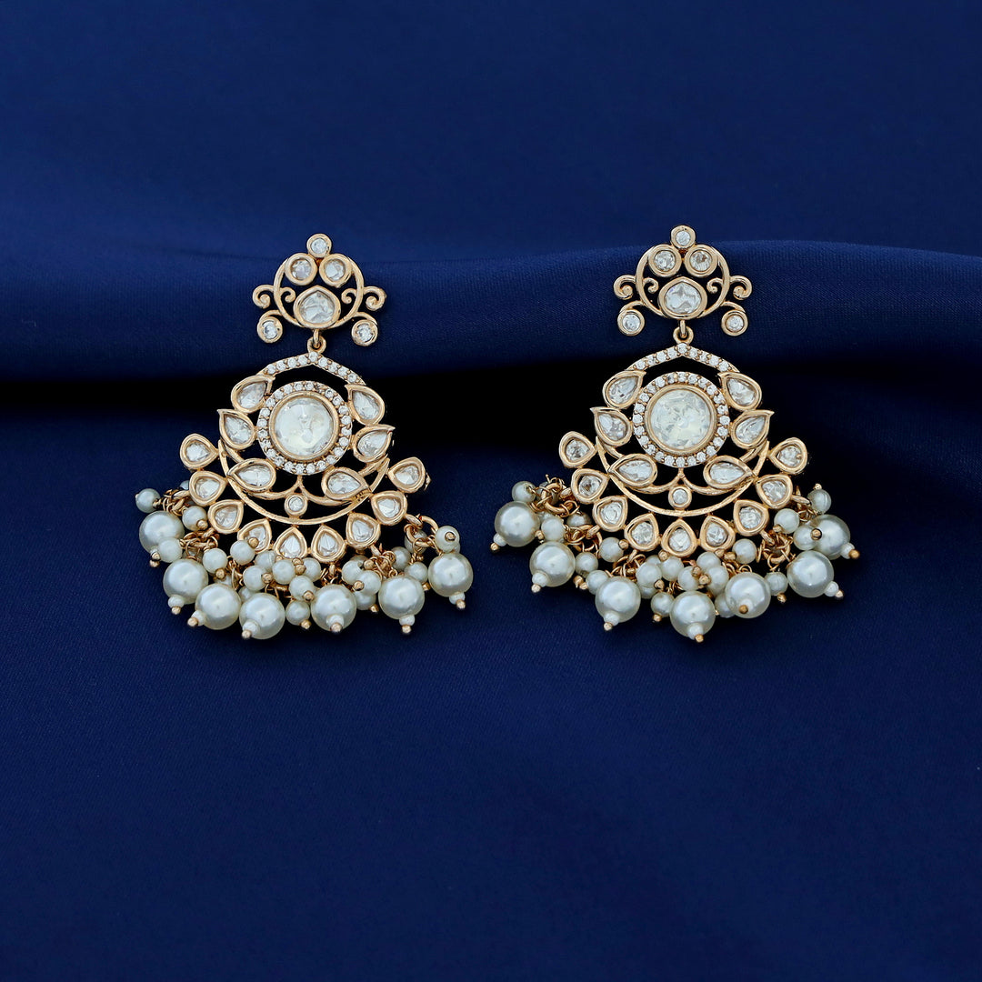 Premium Bhavanya Kundan Stone Pearl Neckpiece With Earring
