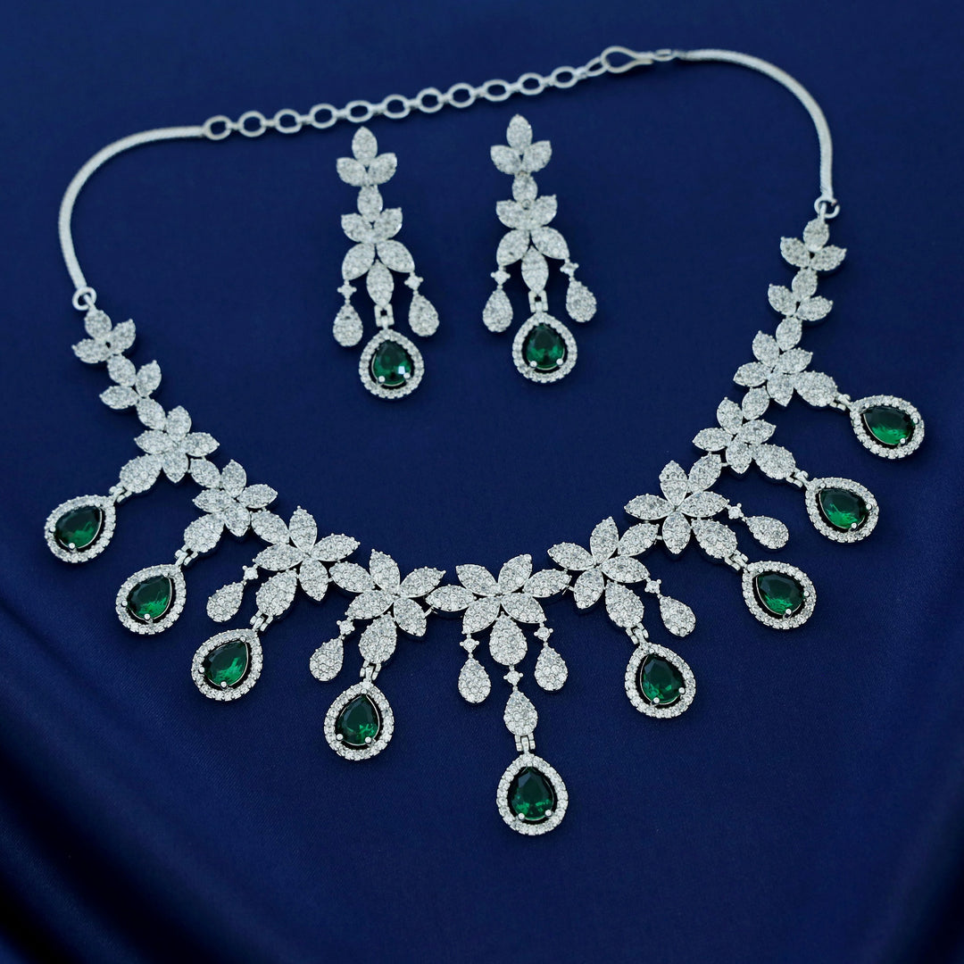 Premium Erisha AD Stone Floral Short Neckpiece With Earring