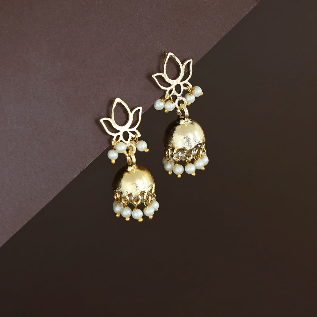 Golden Lotus Pearl Jhumka