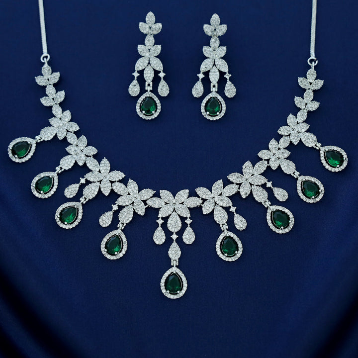 Premium Erisha AD Stone Floral Short Neckpiece With Earring