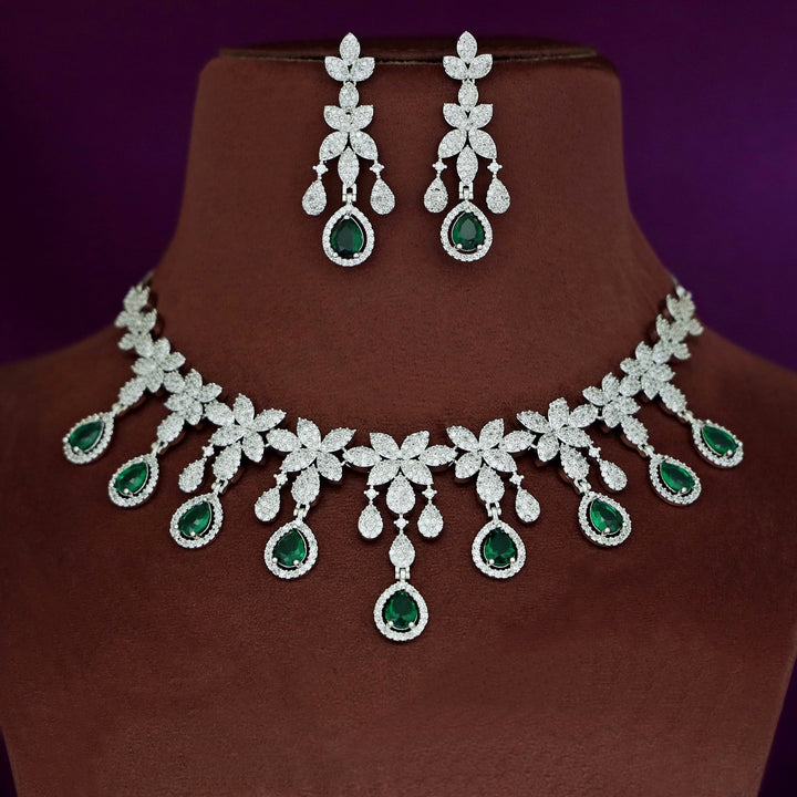 Premium Erisha AD Stone Floral Short Neckpiece With Earring