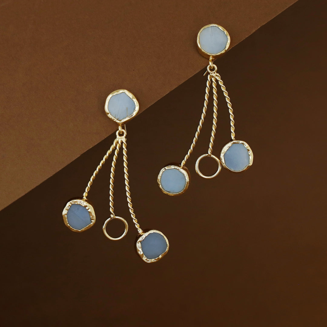 Seraphine Tri Raw Stone + Circle Golden Twisted Earring