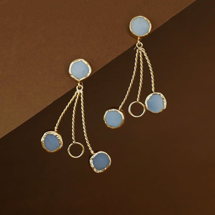Seraphine Tri Raw Stone + Circle Golden Twisted Earring