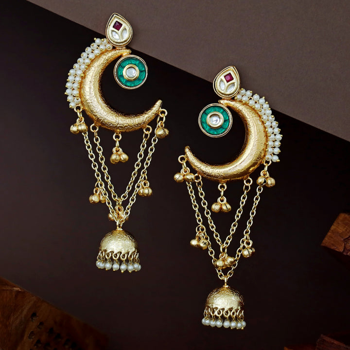 Manaswini Half Moon Kundan Ghunguroo Kashmiri Earring