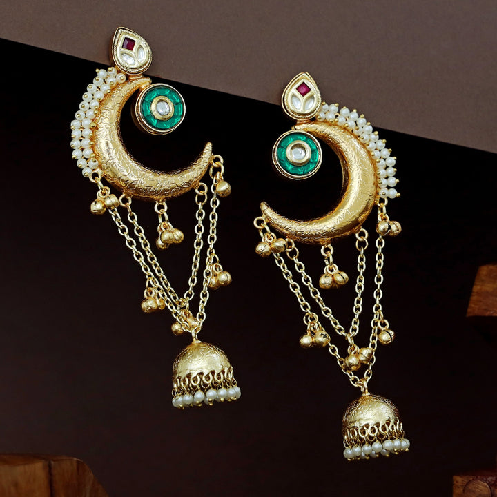 Manaswini Half Moon Kundan Ghunguroo Kashmiri Earring