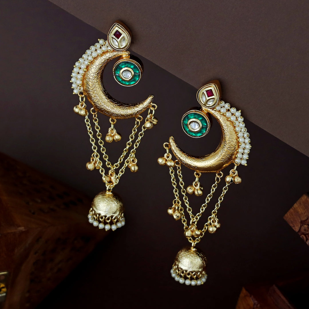 Manaswini Half Moon Kundan Ghunguroo Kashmiri Earring