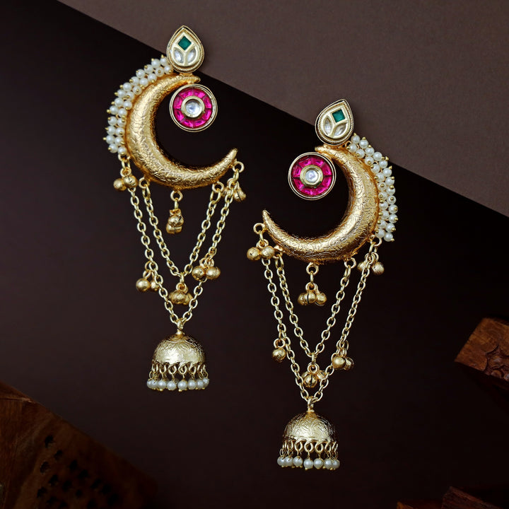 Manaswini Half Moon Kundan Ghunguroo Kashmiri Earring