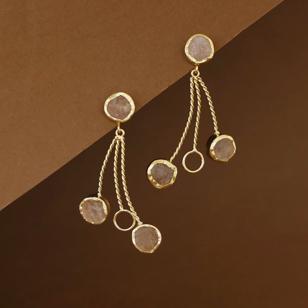 Seraphine Tri Raw Stone + Circle Golden Twisted Earring