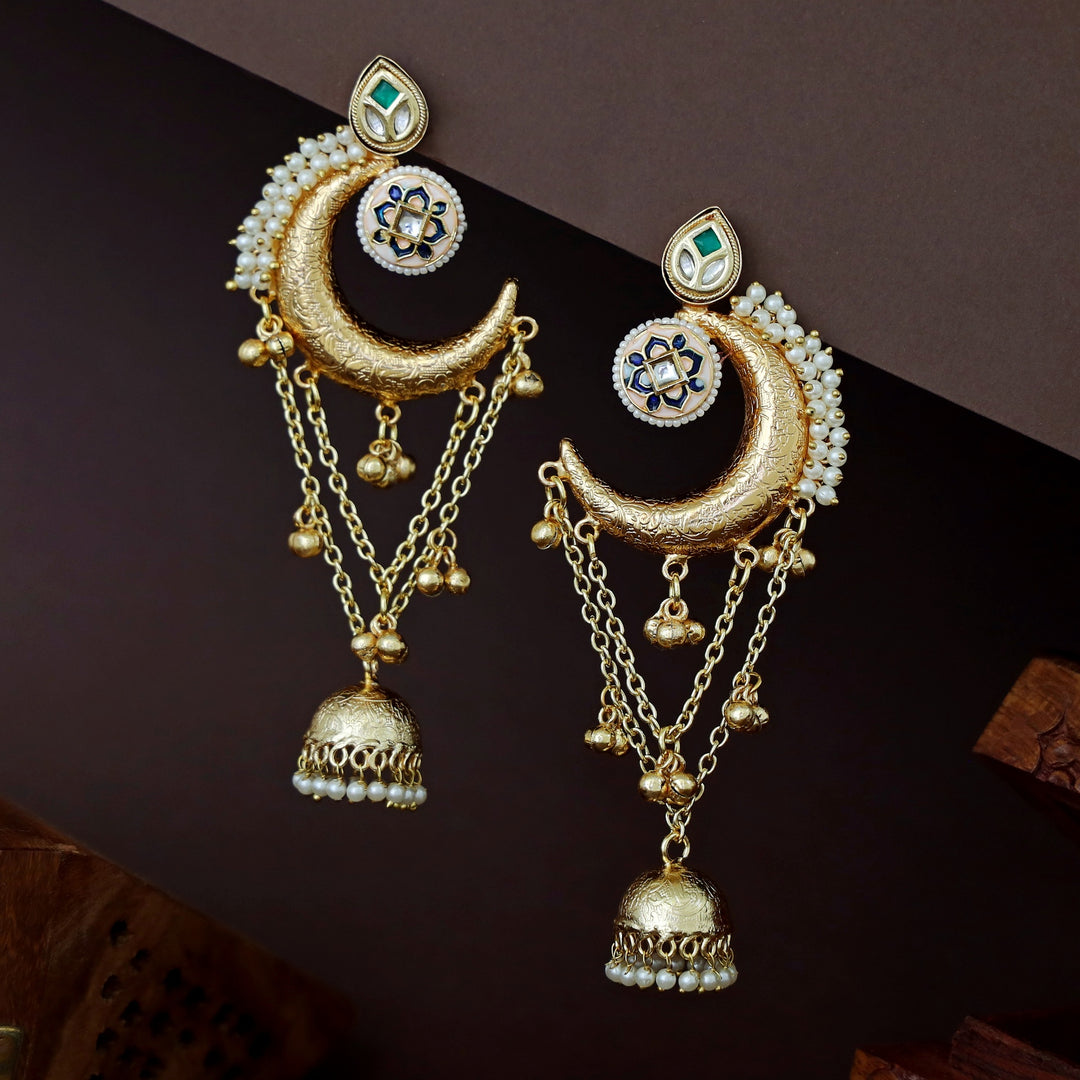 Manaswini Half Moon Kundan Ghunguroo Kashmiri Earring
