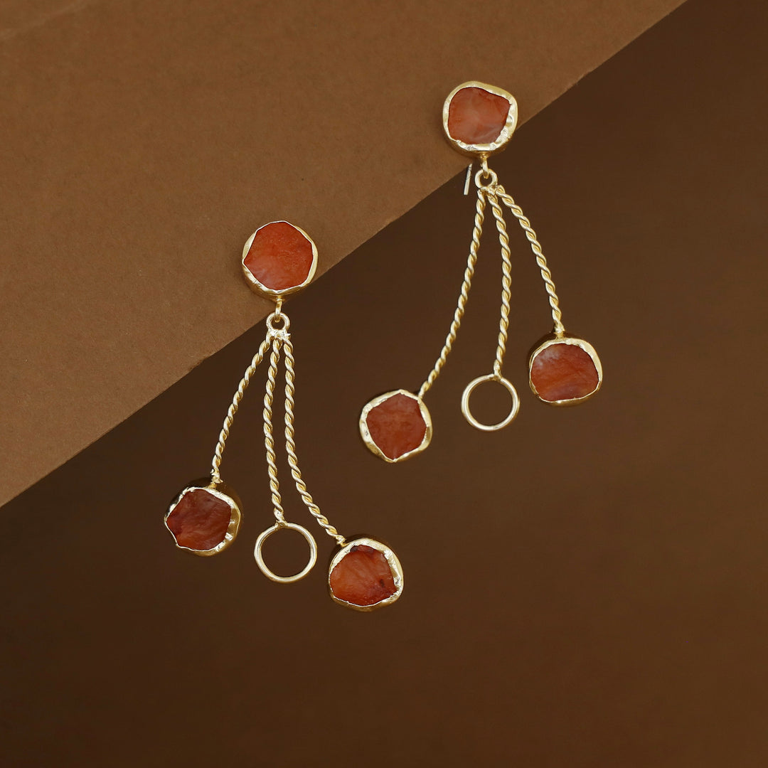 Seraphine Tri Raw Stone + Circle Golden Twisted Earring