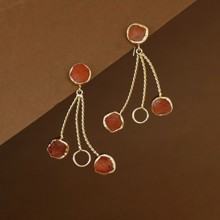 Seraphine Tri Raw Stone + Circle Golden Twisted Earring